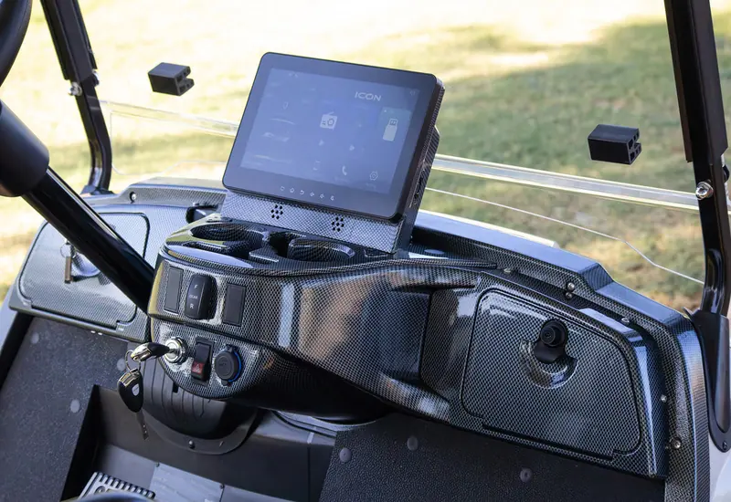 Golf cart dashboard with touchscreen