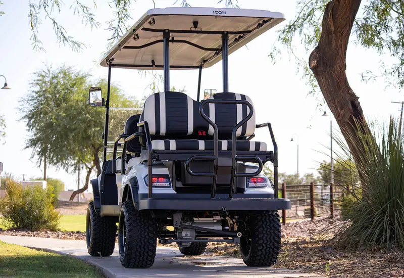 Rear view of the golf cart with rear-facing seat